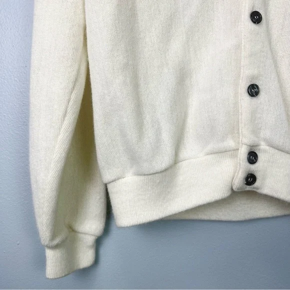 VINTAGE Button Down Cardigan Sweater - Eggshell White by CARMEL Made in USA - Picture 8 of 16